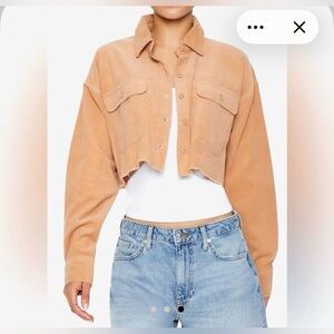 Forever 21 Women's Frayed Cropped Twill Shirt in Light Brown size Medium